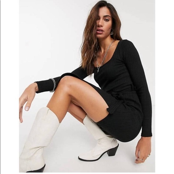 TopShop NWOT Ribbed Midi Dress In Black, Sz 8 - Picture 5 of 13